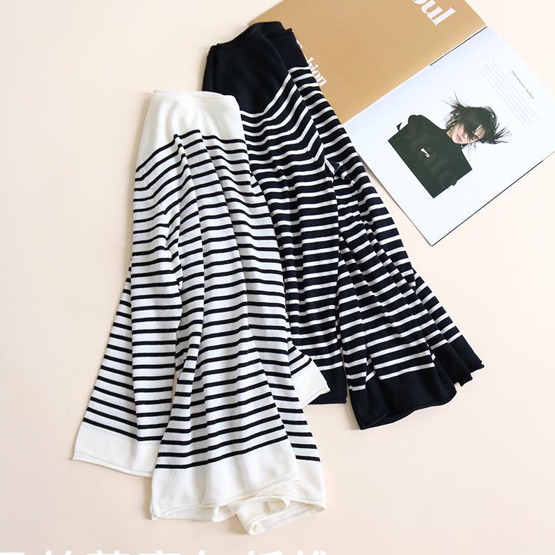 Tangge Women's Silk Lyocell Striped Long Sleeve Crew Neck T-Shirt