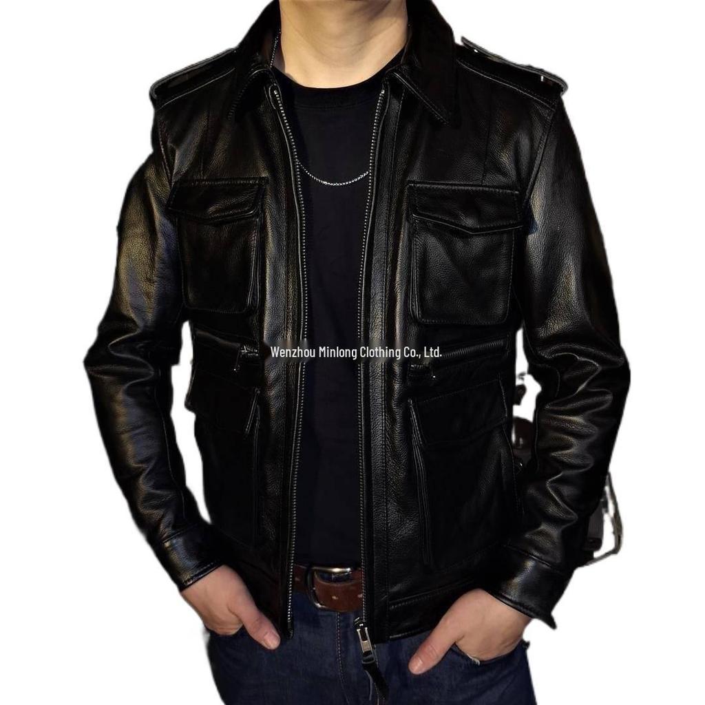 Męska skórzana kurtka motocyklowa w stylu retro chińskim