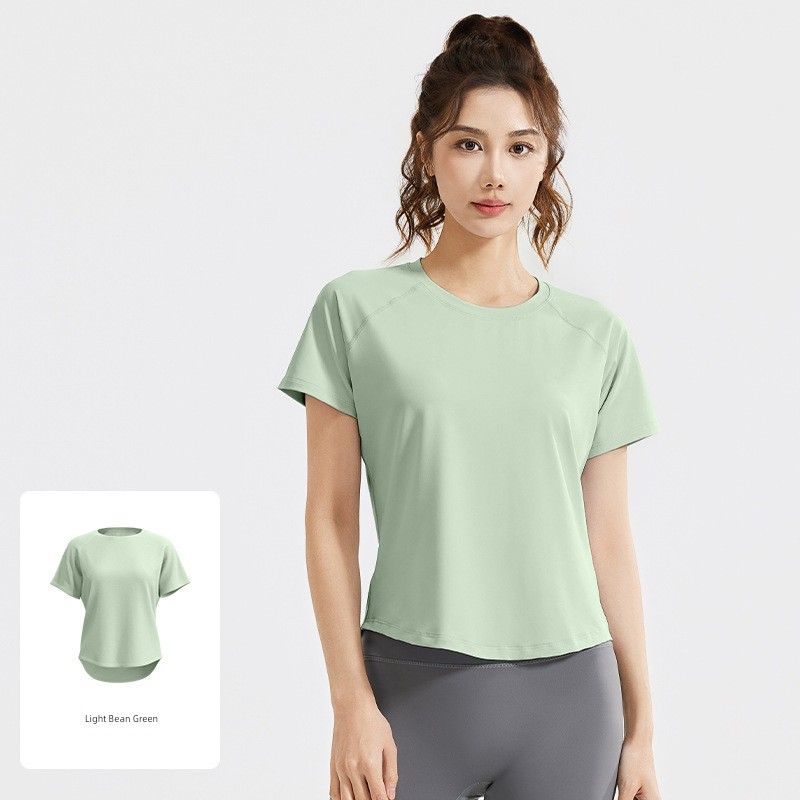 

2025 New Yoga Clothes Loose Mesh Short sleeve Casual T-shirt Breathable Plus size Cover up Patchwork Slimming Workout Clothes Bean Green M