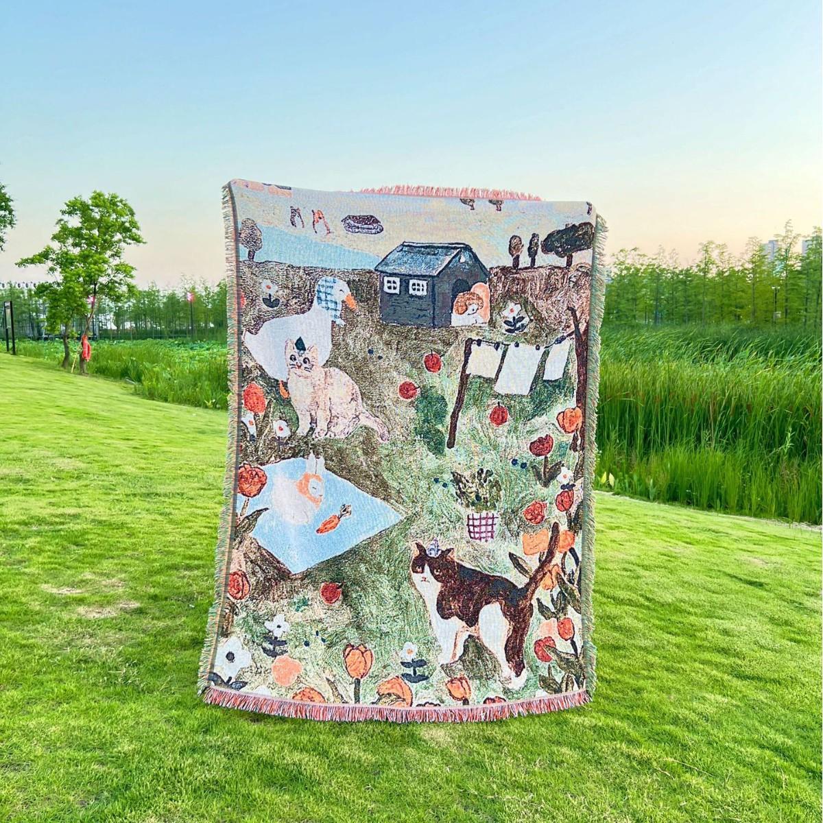 

Kawaii Korean Tapestry Bohemian Blanket for Sofa Chair Table Bed Outdoor Picnic Camping Blanket Boho Sofa Cover Throw Blanket 90x110cm(Very small)