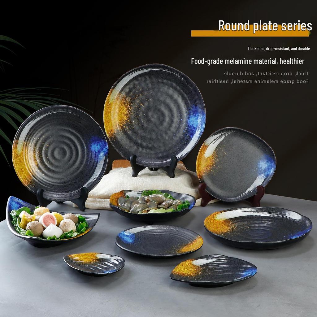 Japanese Retro Melamine Rectangular Plate for Hot Pot, Sushi, Yakiniku, and Barbecue