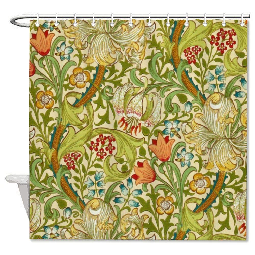 William Morris Vintage Garden Art Floral Shower Curtain, Heavy Weight Fabric, Washable Bath Curtains for Bathroom