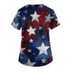 Women's V-neck Independence Day print short-sleeved pocket side-opening protective work shirt