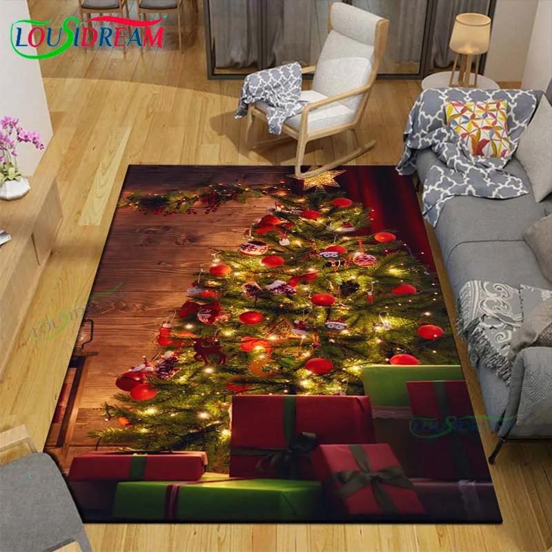 Christmas Santa Claus Carpet Living Room Bedroom Carpet Balcony Bathroom Non-slip Door Mat Photography Props Birthday Gift
