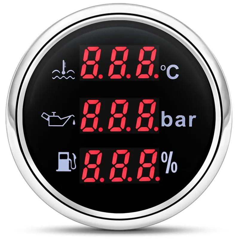 MultiMeter 3IN1 Red LED Digital 52mm Gauge with Alarm Water Temp+Oil Press+Fuel Level Gauge 0-190ohm for Auto Car Boat Yacht