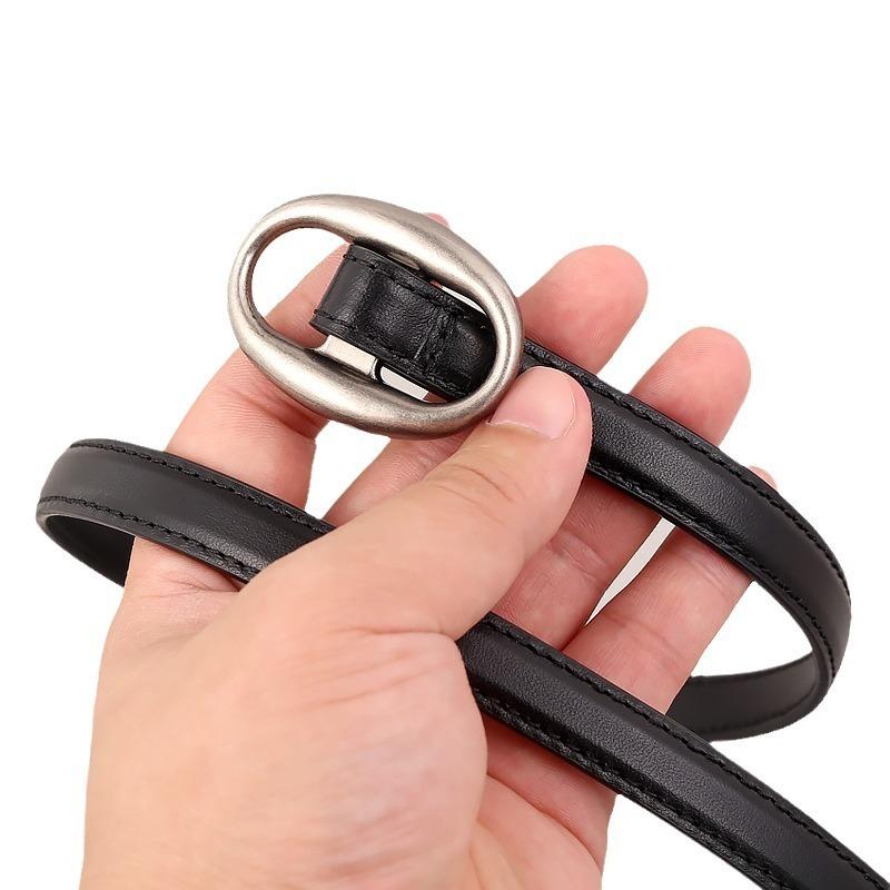 utumn and winter new leather oval buckle belt decoration high-end retro eans belt women