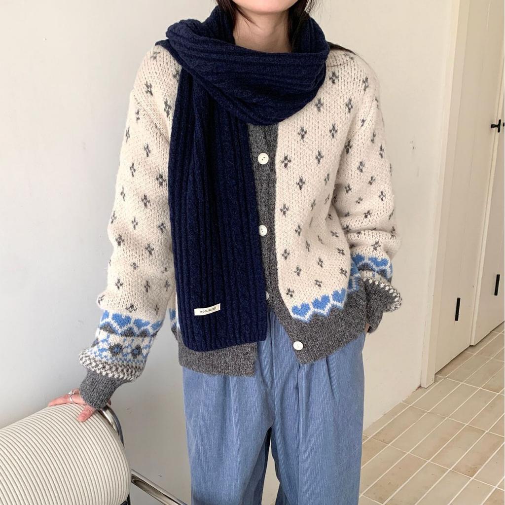 New Autumn and Winter Women's Figure Eight Scarf Wool Blended Knitted Solid Color Sweet Korean Style Versatile Fashionable Warm Scarf