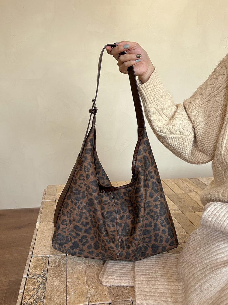 Fashion Leopard Print Soft PU Leather Women's Shoulder Bags Casual Vintage Female Crossbody Bag Large Capacity Ladies Tote Bag