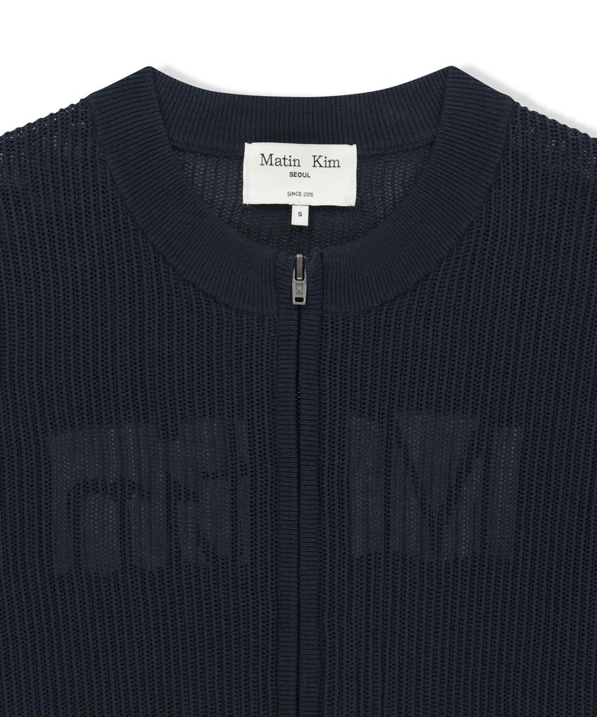 Matin Kim Back Logo Jacquard Mesh Knit Zip Up In Navy