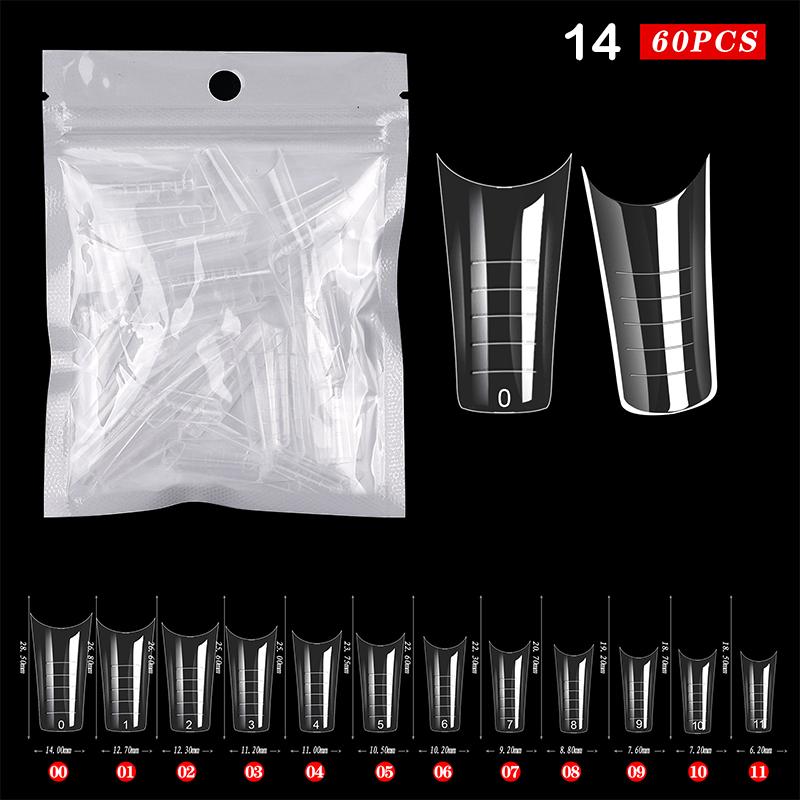 60Pcs ABS Extension False Nail Tips Sculpted Full Cover Nail Tips Fake Finger UV Gel Polish Quick Building Mold Manicures Tool Set