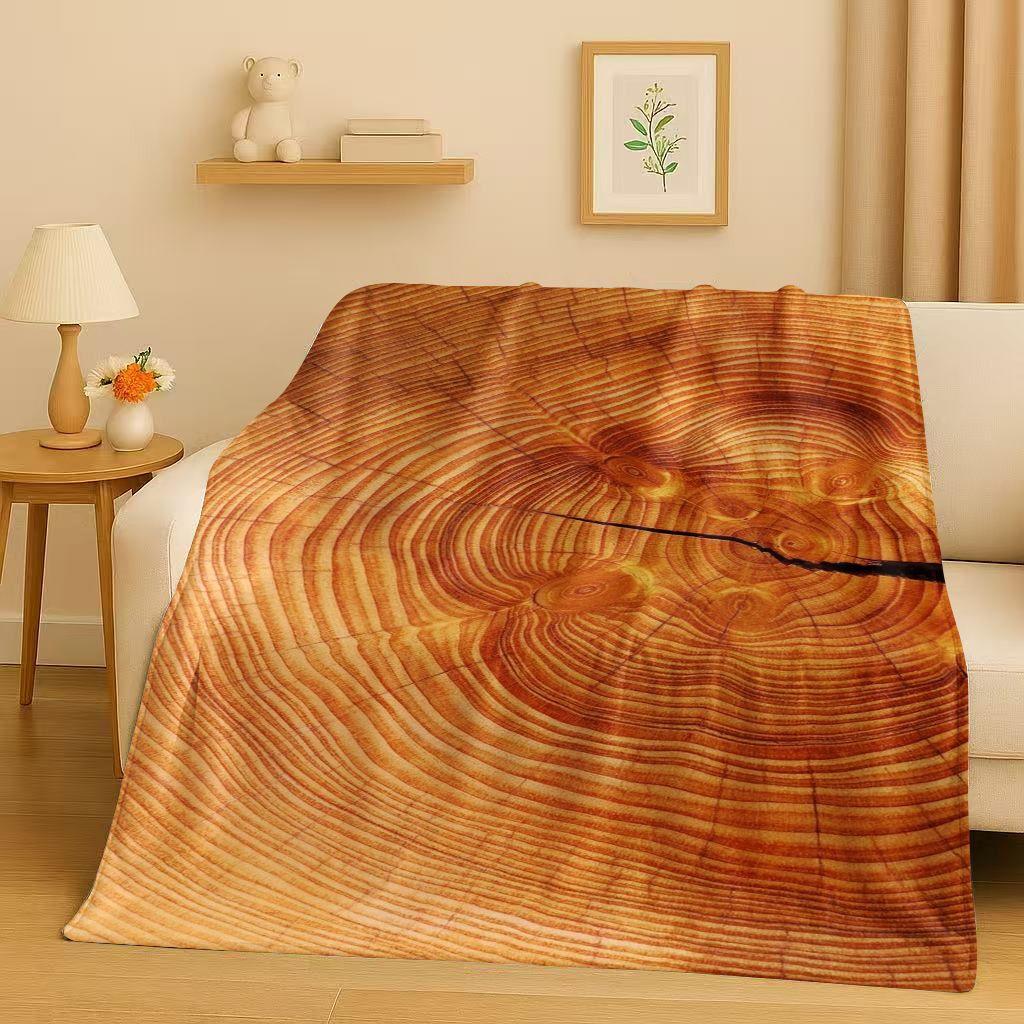 HD Retro Wood Grain Tree Growth Ring Brown Gray Flannel Blanket,Ultra Soft Plush Throw for Home Bedroom Bed Sofa Cover Gift Kid