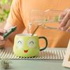Kurbağa Kupa Seramik Lotus Yaprağı Kapaklı Kaşık, Yaratıcı Karikatür, Çocuk Sütü, Kahvaltı Kahve Kupası, İçecek Takımı Çay Kupası, 380ml