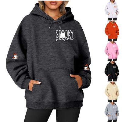 Women's  Long Sleeve Printed Top Solid Color Hoodie
