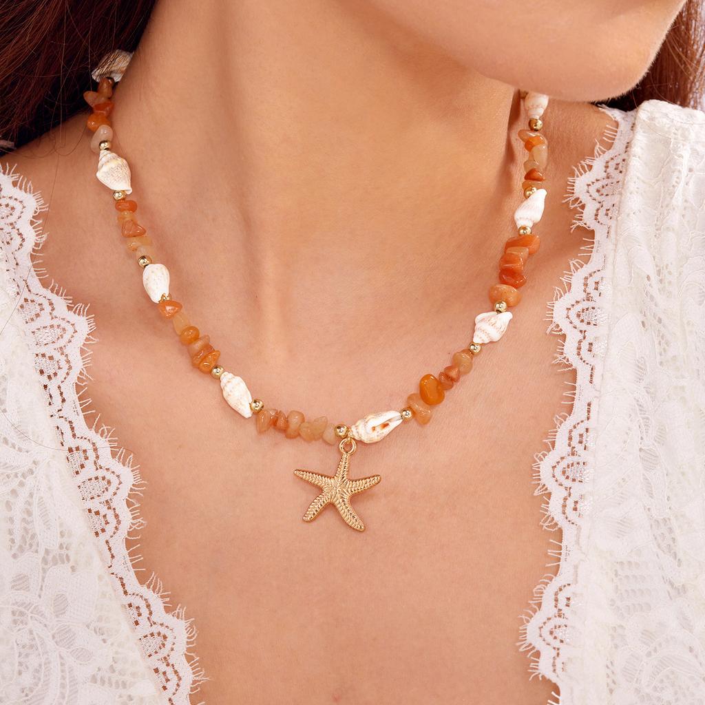 Bohemian Holiday Necklace Bracelet Set Female Ins Summer Dopamine Gravel Starfish Conch Necklace