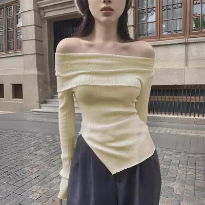Top da donna sexy monospalla a maniche lunghe slim fit