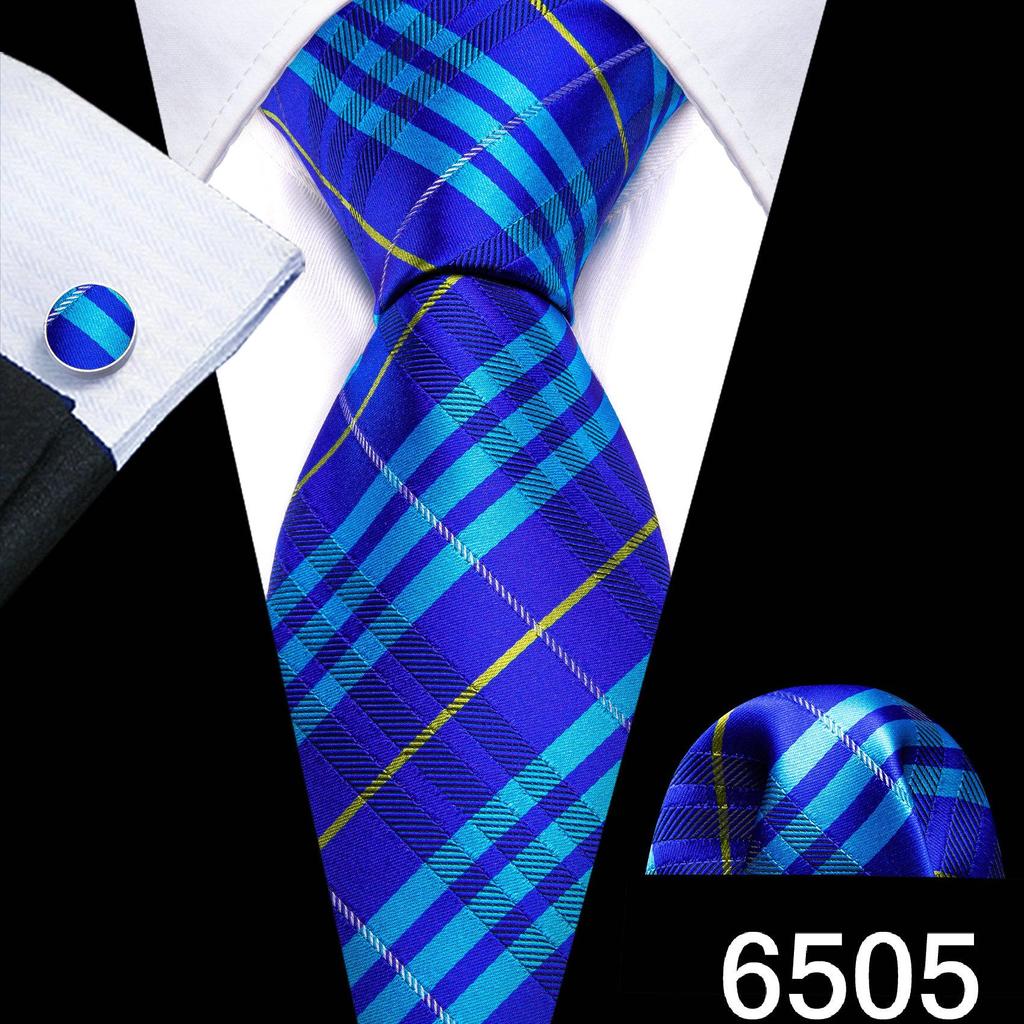 Barry.Wang Mens Striped Silk Tie Handkerchief Cufflinks Formal Necktie Set Designer
