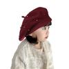 Kids Pearl Decor Beret Hat, Girls French Style Wool Painter Beret, Autumn Winter Warm Beanie Cap for 2‑6 Years Old, Head Circumference 48‑53cm