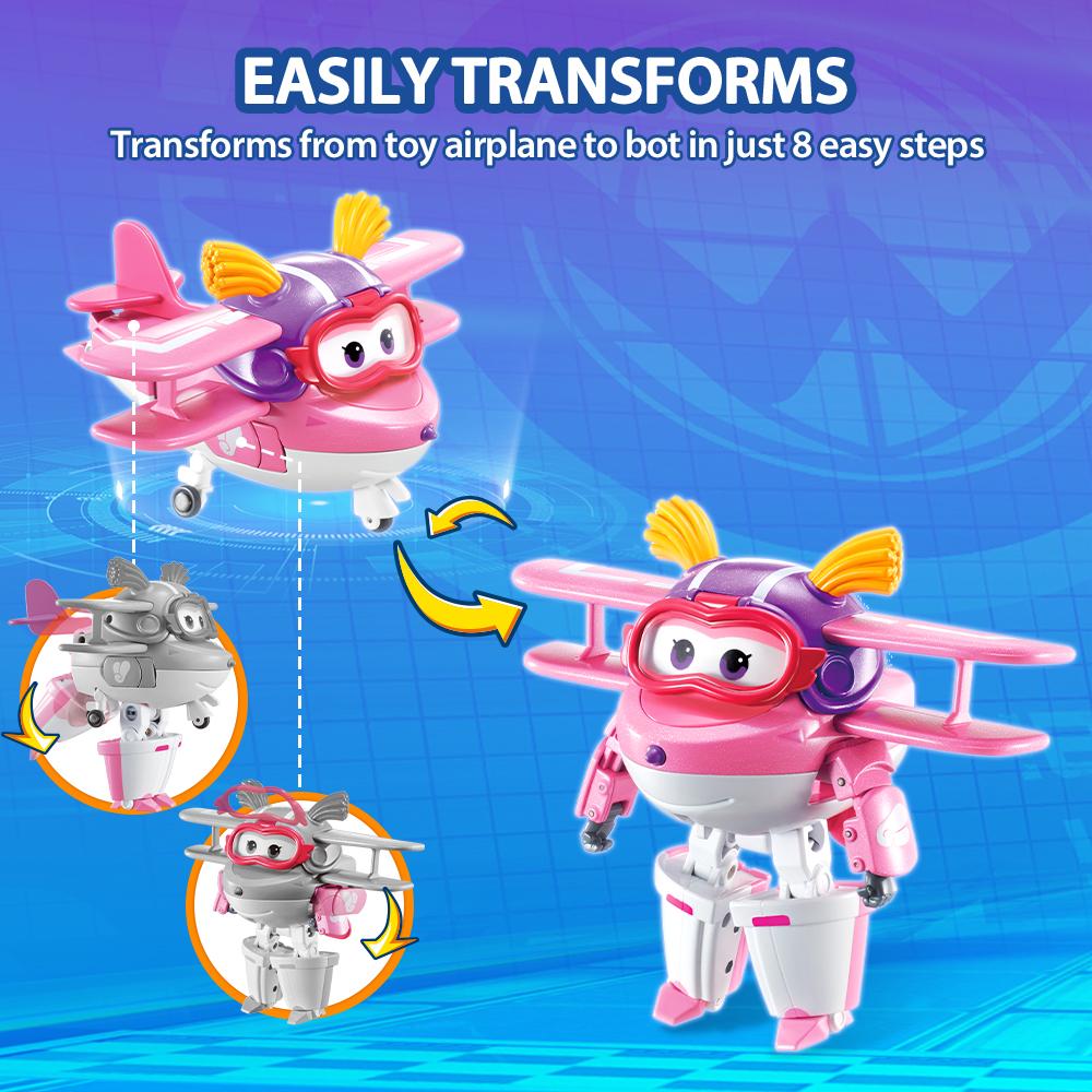 Super Wings 5 Inches Transforming Ellie Transforms from Airplane to Robot in 10 Steps Deformation Anime Action Figures Kid Toys