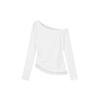 Sweet Slanted Shoulder Lace Splicing Long-sleeved Shirt Women's Early Autumn New Off-the-shoulder Slim-fitting and Thin Inner Top Tide