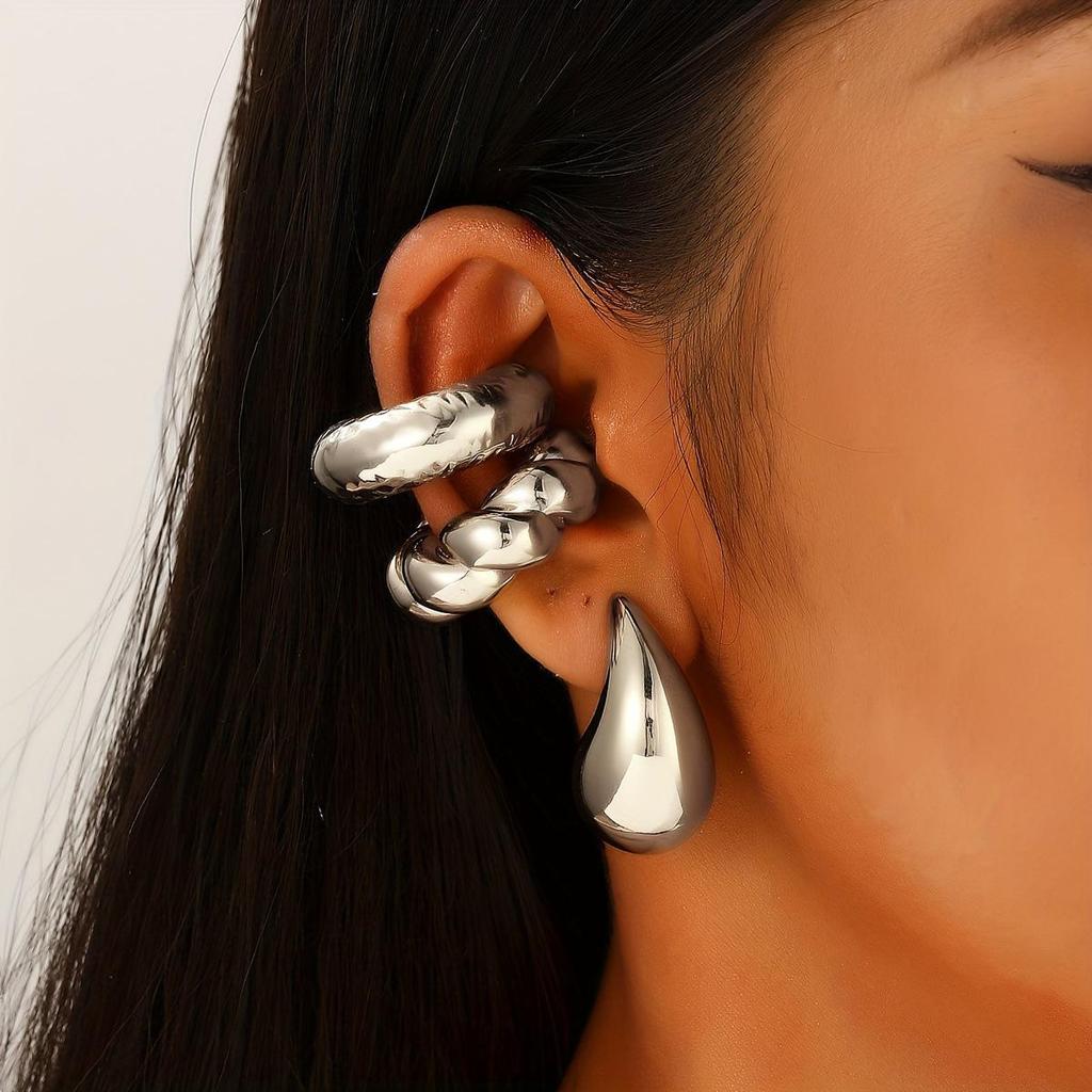 Chic European & American Oval Hollow Electroplated Ear Clip Earrings