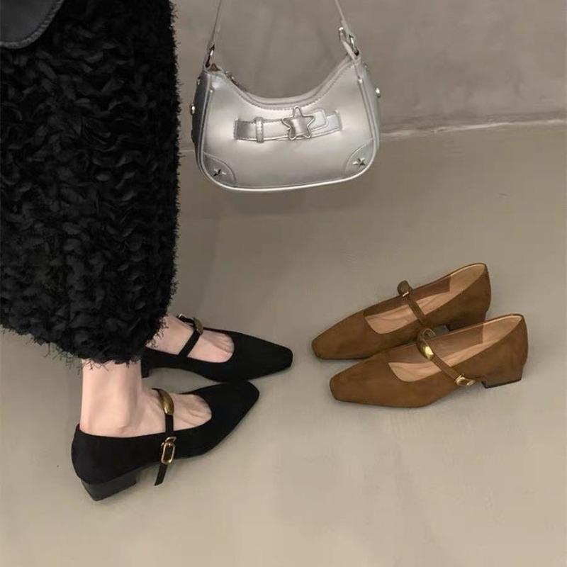 Shoes Woman Flats Square Toe Shallow Mouth Low Heels Dress Summer New Comfortable Retro Mary Janes Retro Woman Shoes Shallow