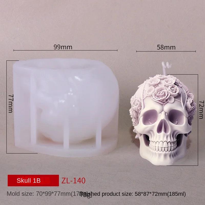 3D Rose Flower Skull Candle Resin Casting Mold UV Crystal Epoxy Resin Mold Human Head Skeleton Mold Halloween Home Decorations