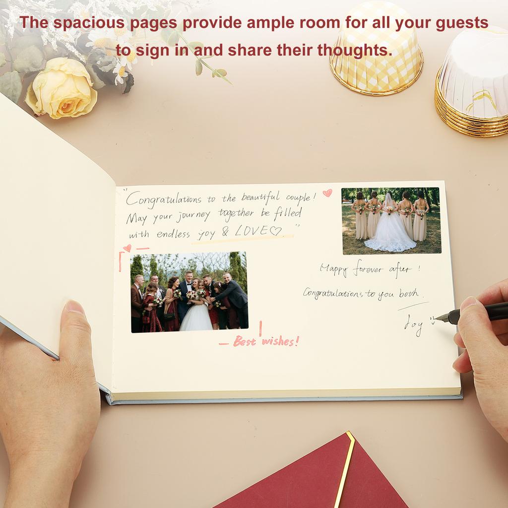 Elegant Guestbook 9x7" Offset Paper Wedding Guest Book Stylish Sign in Book with 50 Blank 120GSM Paper for Receptions Birthdays