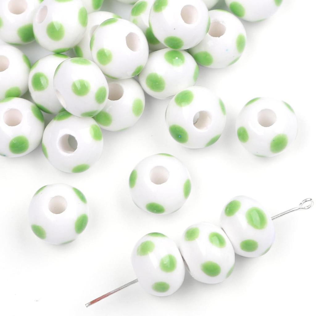2 Stück/Beutel, 12 x 9 mm, handgefertigt, rund, gepunktet, Keramikperlen, Charm-Porzellan, lose Distanzperlen für DIY-Schmuck, Handwerk, Herstellung, Zubehör