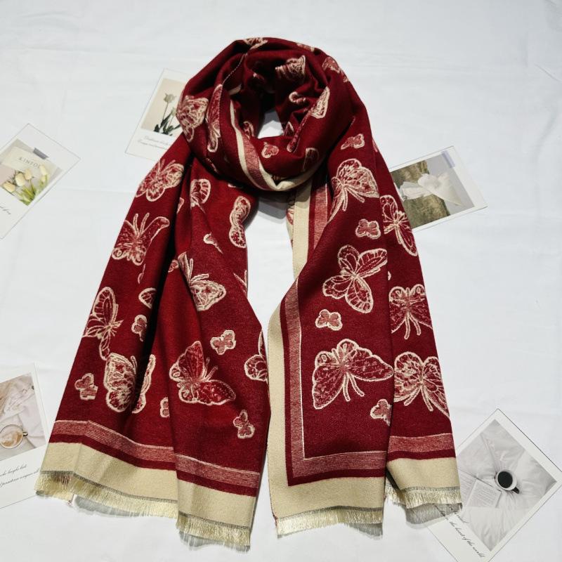 Butterfly Imitation Cashmere Winter New Classic Tassel Shawl Fairy Style Versatile Forest Style Thickened Cold Proof Scarf Dual Purpose