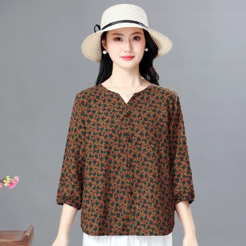 

Артистичный свободный топ с застежкой-лягушкой и рукавом три четверти, футболка с принтом