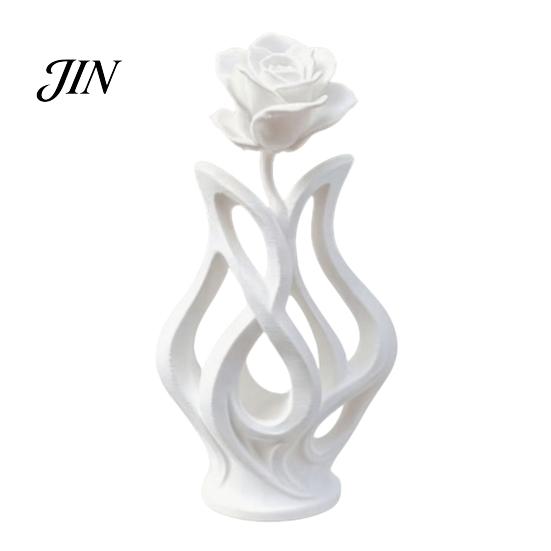 Modern Floral Art Decor 3D Printed Rose Sculpture, Hollow Vase Figurine with Matte Finish, One-piece Minimalist Desk for Living Room Entryway