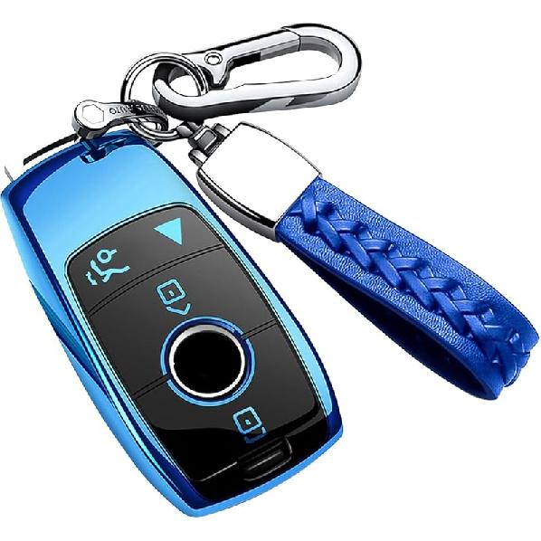 Autophone Compatible With Mercedes Benz Key Fob Cover With Keychain,Soft TPU 360 Degree Protection Key Shell Case For 2017- E-Class 2018- S-Class -