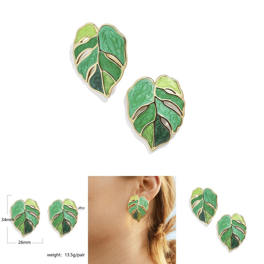 Exquisite Green Leaf Earrings For Women Alloy Material Summer Chic
