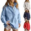 Womens Loose Half Button Collar Long Sleeve Casual Sweatshirt