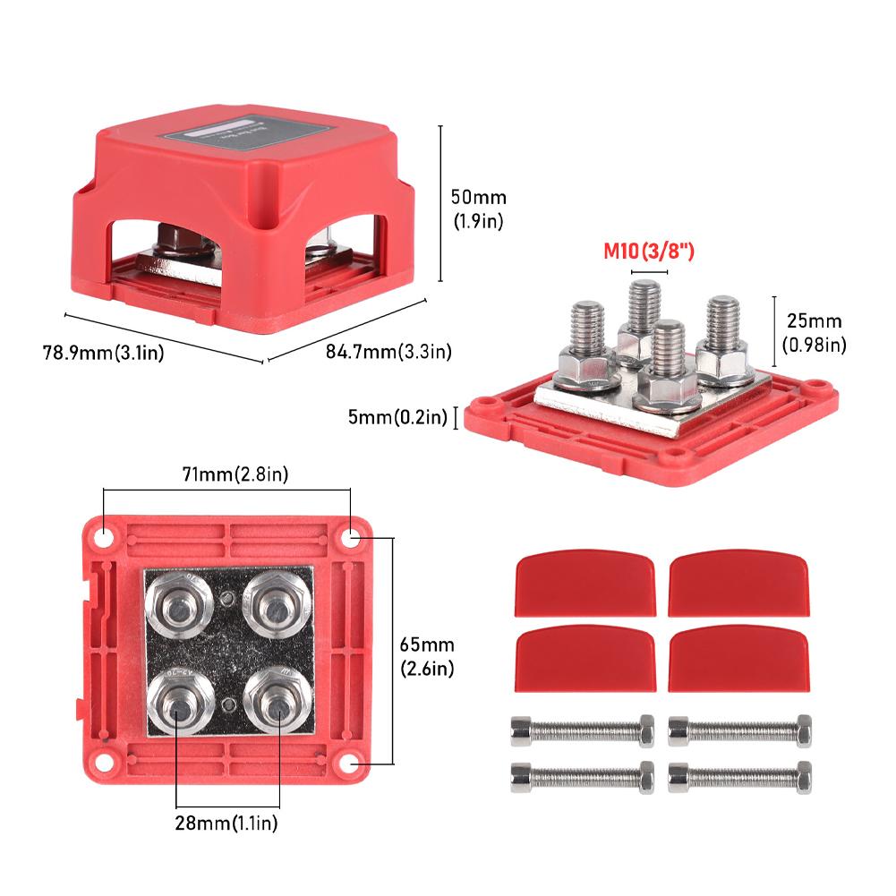 48V 400A High Current Terminal Block Negative Bus Bar with Cover for Car Boat RV Modification Marine Power Distribution Block