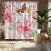 1Pc Butterfly And Floral Print Shower Curtain - Polyester Fabric, Machine Washable, Suitable For Bathroom Decoration