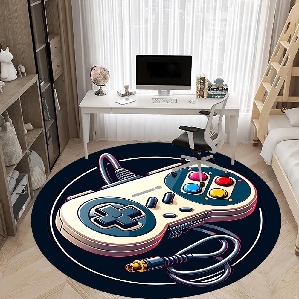 1pc Gamepad Controller Office Round Area Rug, Under Office Chairs Bedroom Living Room Home Decor, Room Deco, Available in Various Sizes