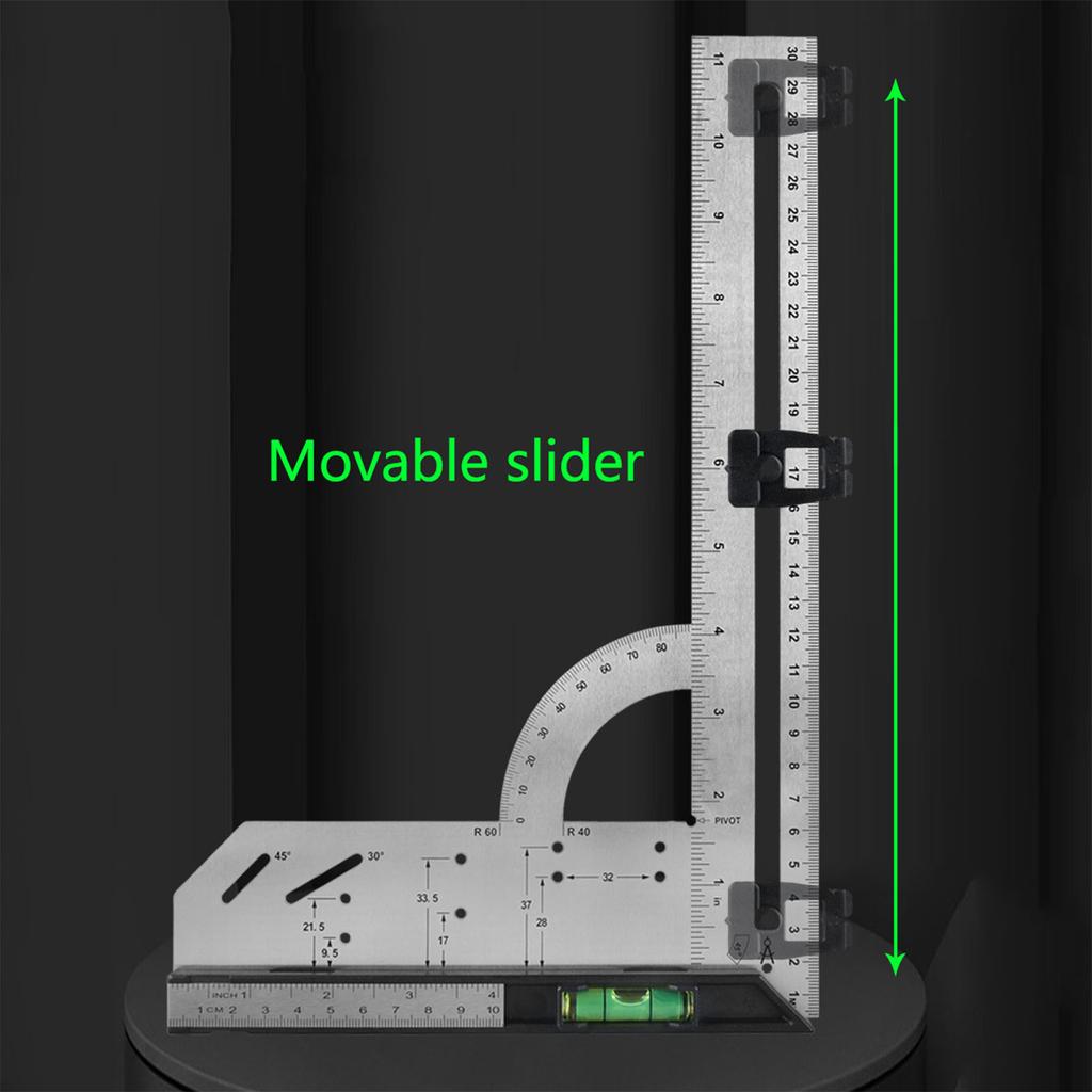 Triangle Ruler Thickening Angle Protractor Aluminum Alloy Carpenter Measurement Square Ruler Woodworking Triangle Ruler