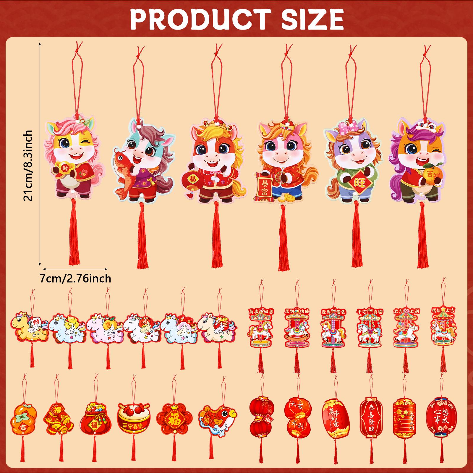 

30Pcs 2026 Horse Chinese New Year Hanging Ornaments Lunar New Year Decoration Spring Festival Good Luck Knot Pendant For Home O красный