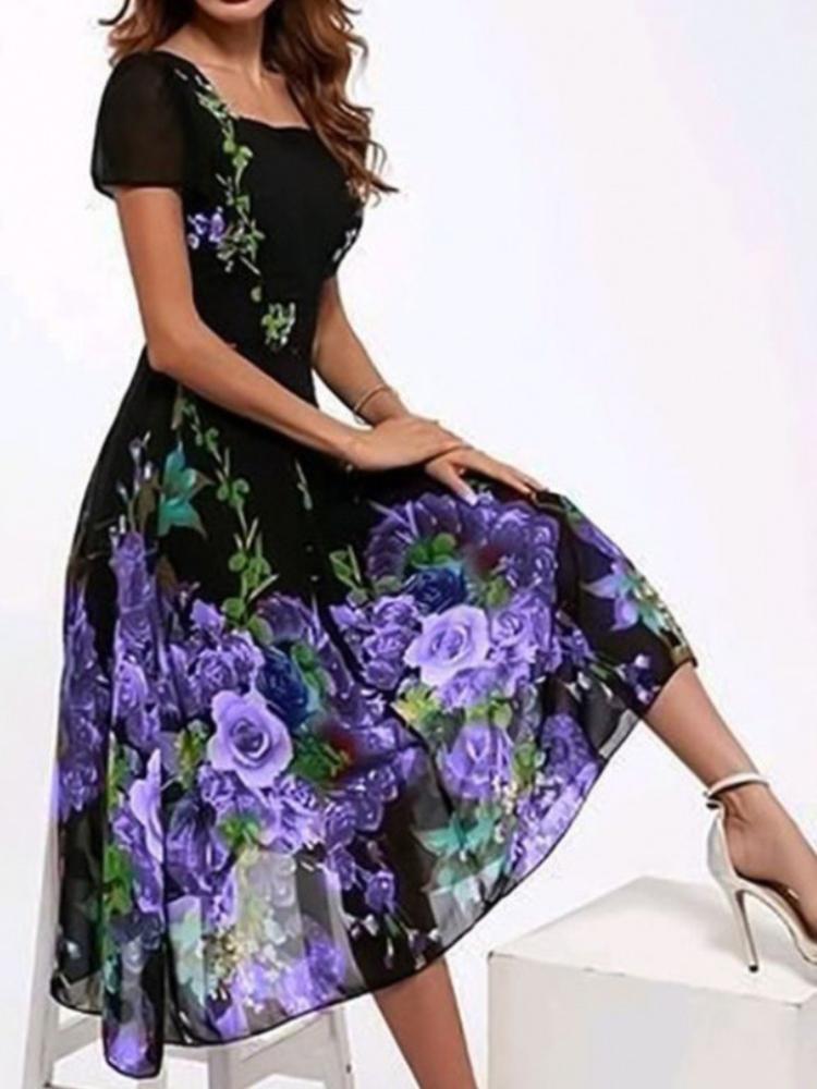 

Женское платье с квадратным вырезом, короткими рукавами и разноцветным принтом 3XL фиолетовый