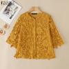 ZANZEA Womens Casual 3/4 Sleeve Lace Crochet Patchwork Loose Blouse