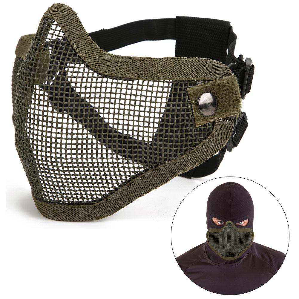 Metal Örgü Yüz Koruyucu Taktik Yarım Kapak Koruyucu Güvenlik Filmi Düz Renk Anti Riot CS(Yeşil )