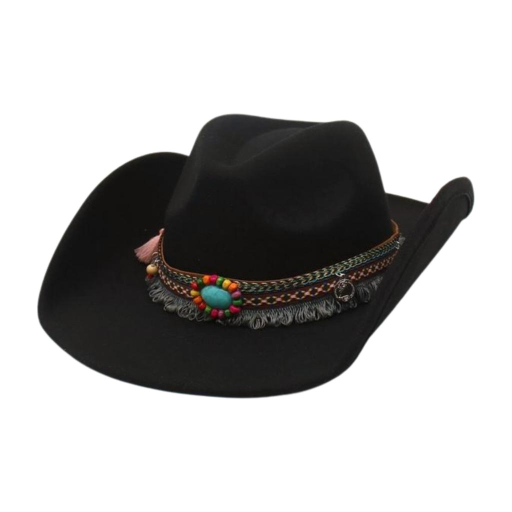 Peach Heart Western Cowboy Upturned Top Hat Ethnic Wind Cow Head Woolen Felt Hat Stage Prop Hat