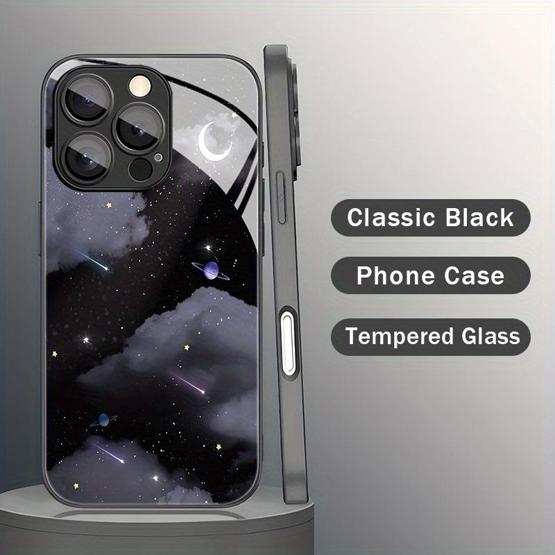 Black Starry Sky Pattern Glass Material Phone Case For iPhone 17 16 15 14 Pro Max 13 12 11 Pro 16E 7 8 Plus XR XS X Cover