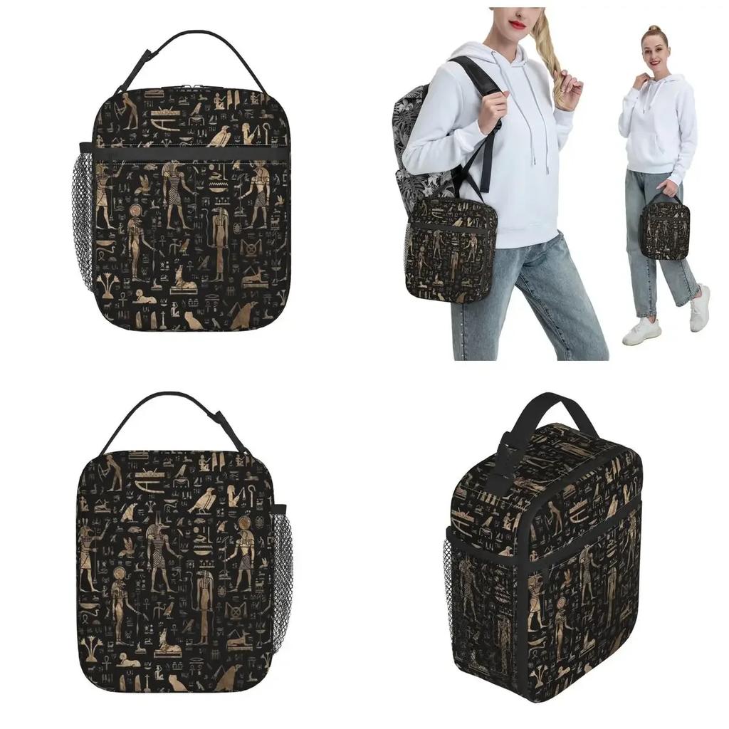 Ancient Egyptian Gods And Hieroglyphs Thermal Insulated Lunch Bag Egypt Portable Bento Box Cooler Thermal Lunch Box