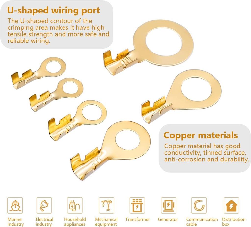 Round Terminal Set Connector Kit Brass Crimp Cable Terminal Brass