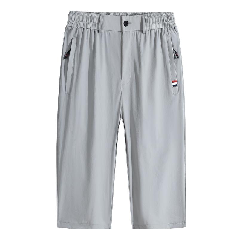 Summer New Cropped Pants Men's Large Size Loose Ice Silk Quick-drying Shorts Sports Beach Pants Mid-length Pants Breathable Pants