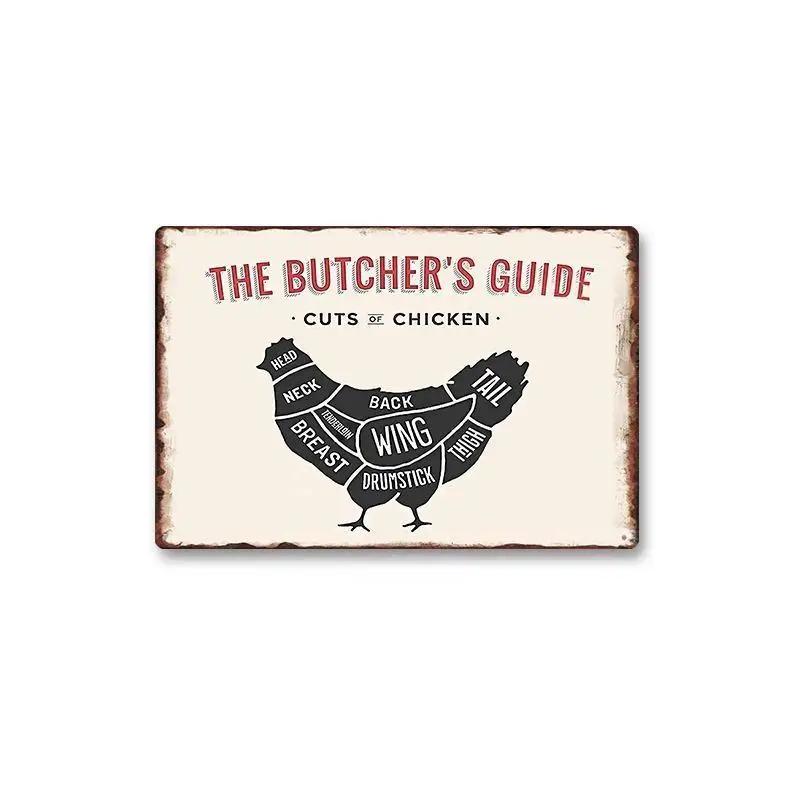 Metal Tin Poster Butcher Beef Pig Retro Metal Tin Signs Posters Plate Wall Decor for Bar Restaurant Cafe Clubs Retro Plaque
