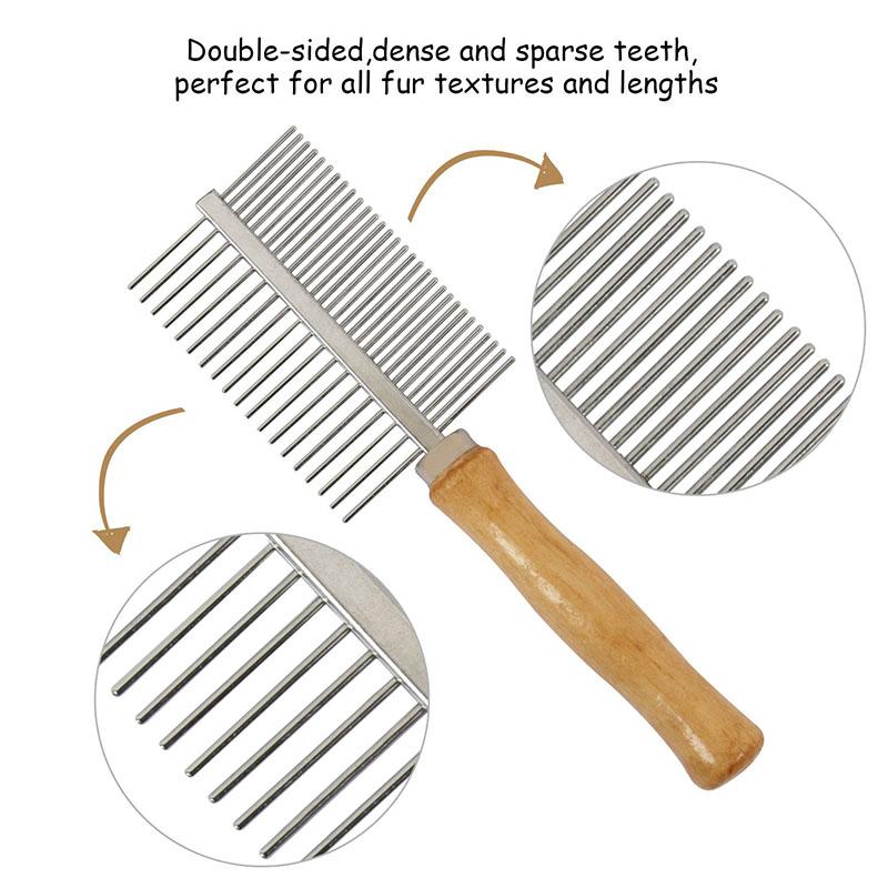 Pet Hair Grooming Accessories Wooden Handle Cat Dog Hair Comb Stainless Steel Pet Massage Hair Trimmer Comb Easy Cleaning Brush