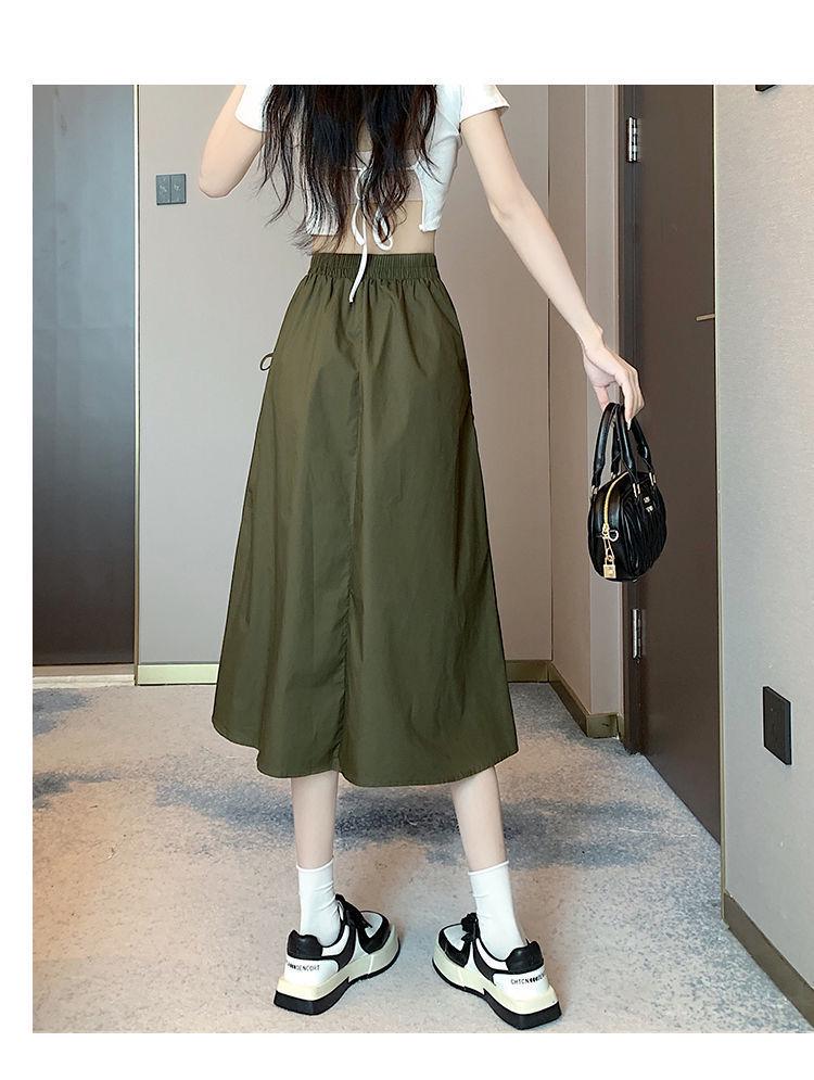 Women's Quick-Drying A-Line Midi Skirt - Summer High Waist, Slimming, Versatile, and Casual